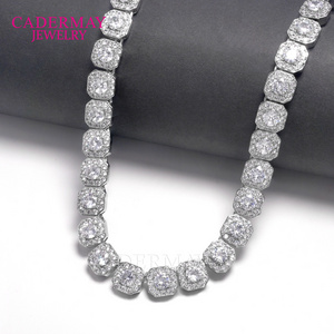 Hiphop Rock Candy Moissanite Chain Micro Clustered Tennis Chain 8mm/10mm/12mm Iced Out 925Silver Square VVS Moissanite Necklace