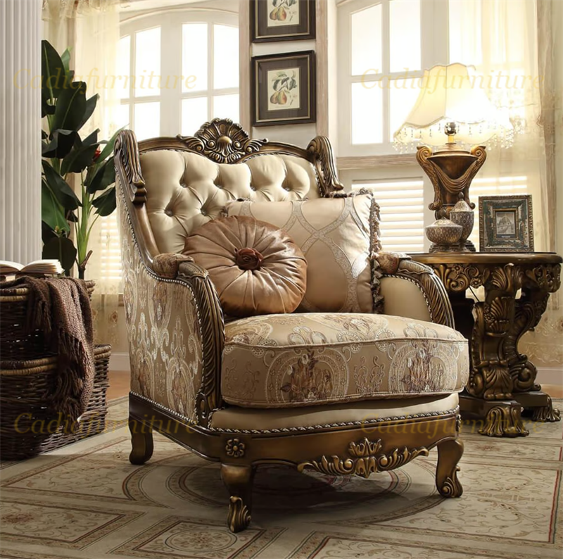 Wood Frame Fabric Living Room Sofa Sets European Luxury Hand Carved Sofa Classic Design Solid Living Room Furniture