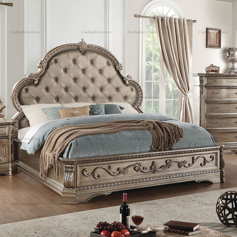 royal furniture fancy solid wood carving round bedroom set for wedding French luxury king size bed carved bedroom furniture