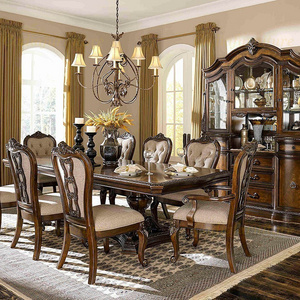 European Traditional design solid wood structure dining table with chairs wooden carving dining table