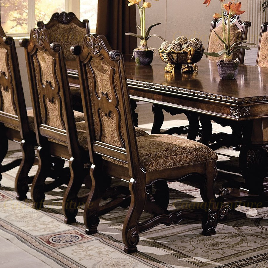 European Antique 8 Seat Wooden Rotating Rectangle Dining Room Table And Chair Dining Sets