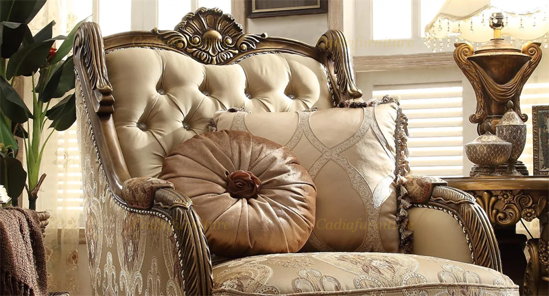 Wood Frame Fabric Living Room Sofa Sets European Luxury Hand Carved Sofa Classic Design Solid Living Room Furniture