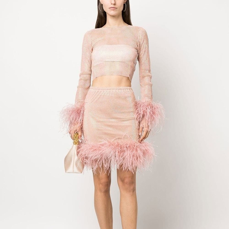 Mesh skirt with fur trim hotsell