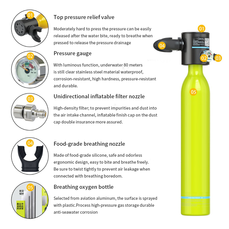 Small portable oxygen cylinder scuba tank diving equipment 0.5L mini diving tanks