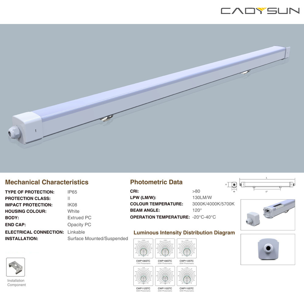 led light drop ceiling dust-proof Tube 150lm/w 220V-240V 3000K- 6000K led light outdoor waterproof ip65 lighting fixture