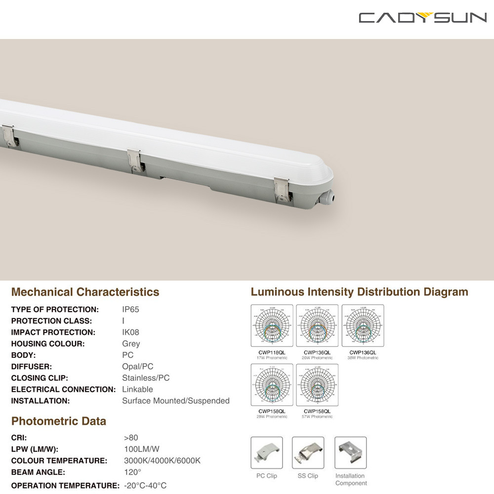 IP65 IP66 IK08 LED Vapor Light Fixture LED tri proof light 220V-240V 130LM/W LED Vapor Light Fixture use for parking lots