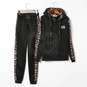 Black Color Leopard Printing Women Tracksuits Hoodie Sets High Quality Women Tracksuits