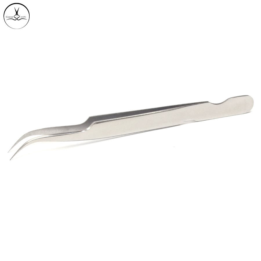 Best Volume Curved Eyelash Tool Stainless Steel Tweezers Silver Eyelash Extensions wholesale 100% Closed Tip and Pick