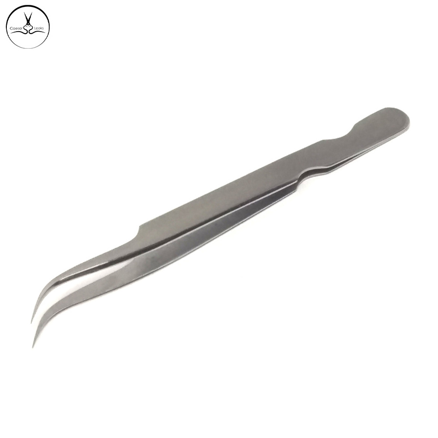 Best Volume Curved Eyelash Tool Stainless Steel Tweezers Silver Eyelash Extensions wholesale 100% Closed Tip and Pick