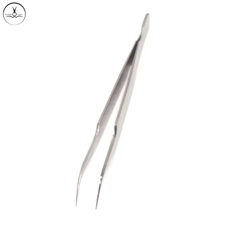 Best Volume Curved Eyelash Tool Stainless Steel Tweezers Silver Eyelash Extensions wholesale 100% Closed Tip and Pick