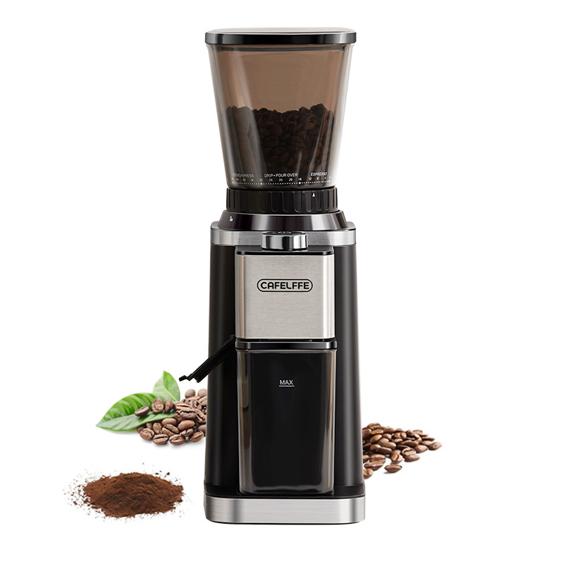 Cafelffe Professional Spatter-proof Coffee Machine Electric Conical Burr Commercial Home Coffee Grinder for Espresso