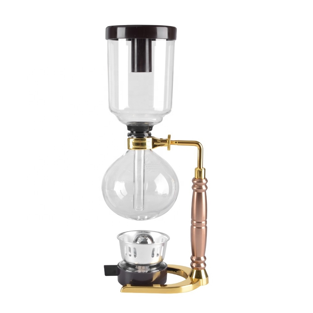 CAFEMASY Glass Siphonic Vacuum Syphon Glass Siphon Coffee Maker Black/Gold Syphon Coffee Maker