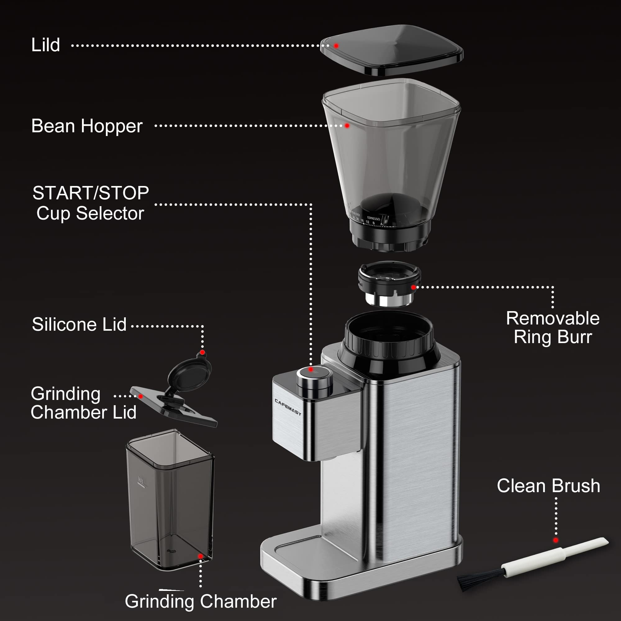 Conical Burr Espresso Coffee Grinder with 24 Grind Settings stainless steel electric coffee beans grinder burr For 2-12 Cups