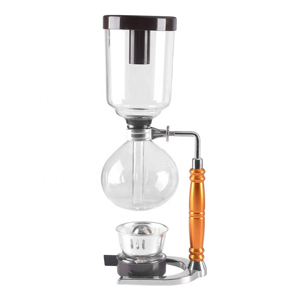 CAFEMASY Glass Siphonic Vacuum Syphon Glass Siphon Coffee Maker Black/Gold Syphon Coffee Maker