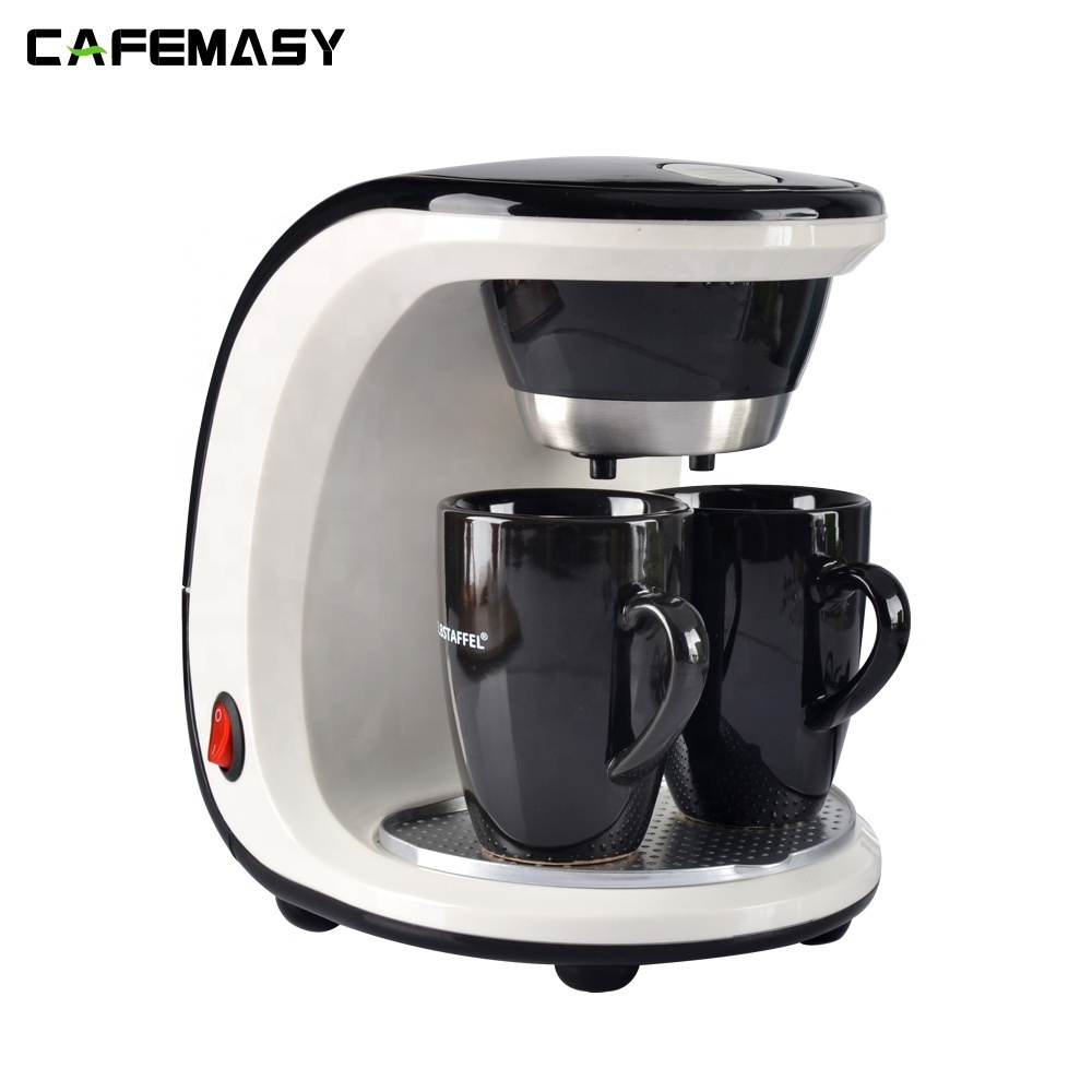 CAFEMASY Electric Coffee Machine with Two Cups Drip Coffee Machine Espresso Coffee Maker for 1-2 People