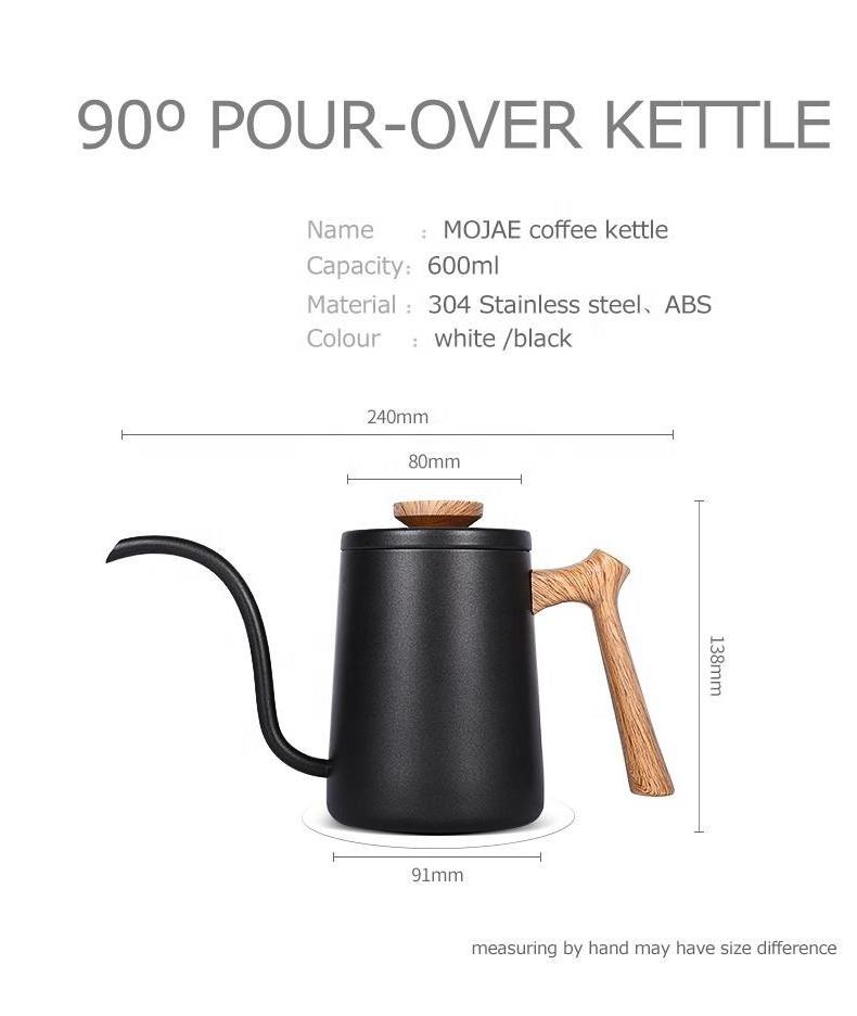 MOJAE 600ml Manual Stainless Steel Metal Gooseneck Kettle Pour Over Goose Neck Kettle Coffee Kettle