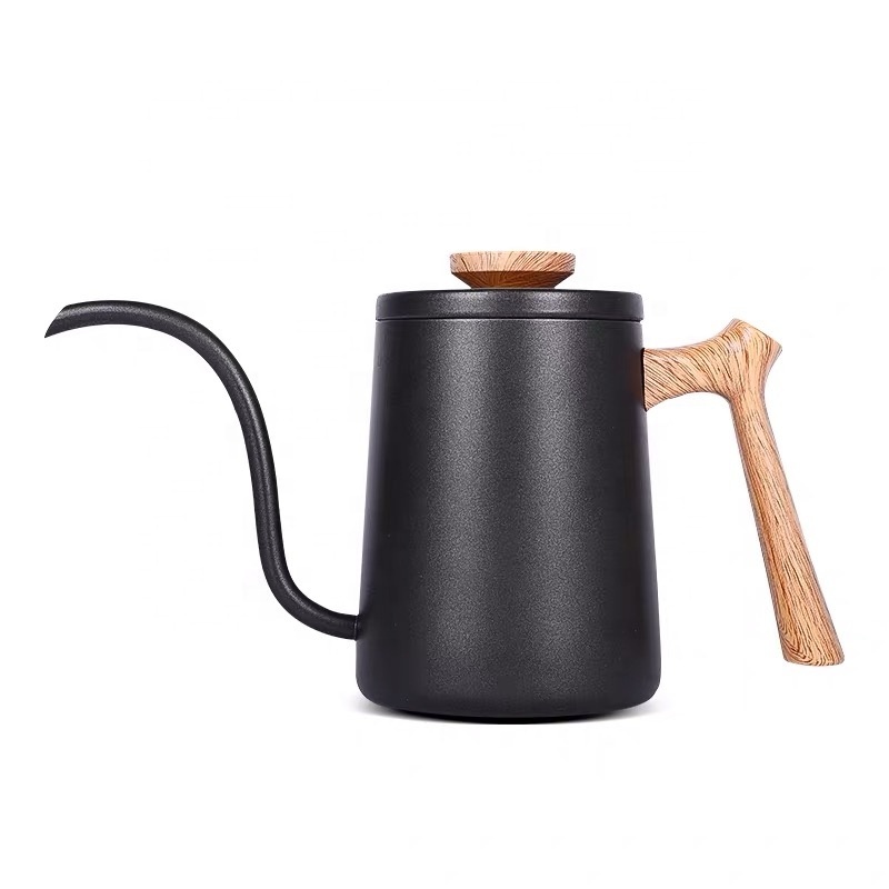 Wooden Handle Coffee Pot 600ml White Gooseneck Manual Stainless Steel Coffee Drip Kettle