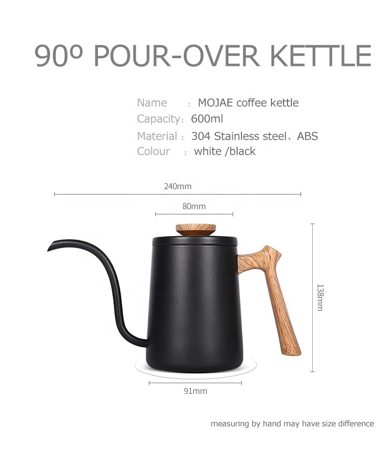 Wooden Handle Coffee Pot 600ml White Gooseneck Manual Stainless Steel Coffee Drip Kettle