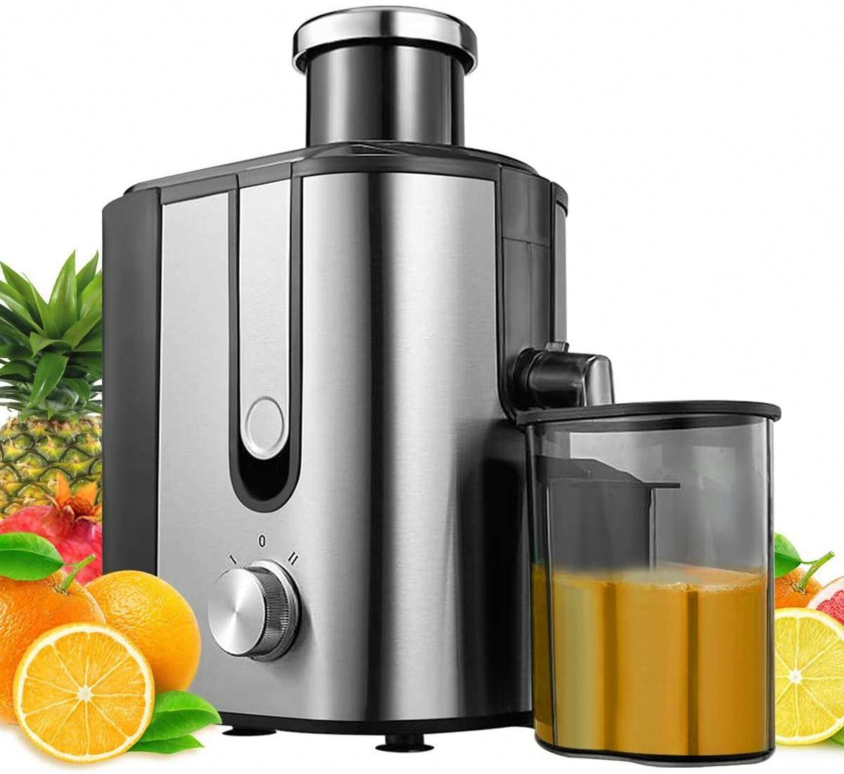 cafulong Juicer Machine Fruit and Vegetable Juicer Extractor Wide Mouth Centrifugal Electric Juicer, Stainless Steel, Dual-Speed