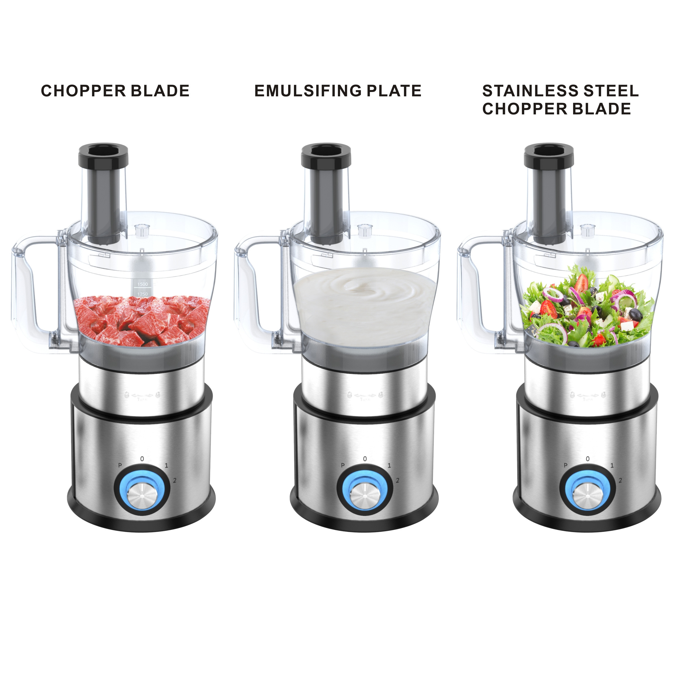 Powerful All in Function Powerful Stainless steel 1.5L Capacity Food Processor 800W For Household Use