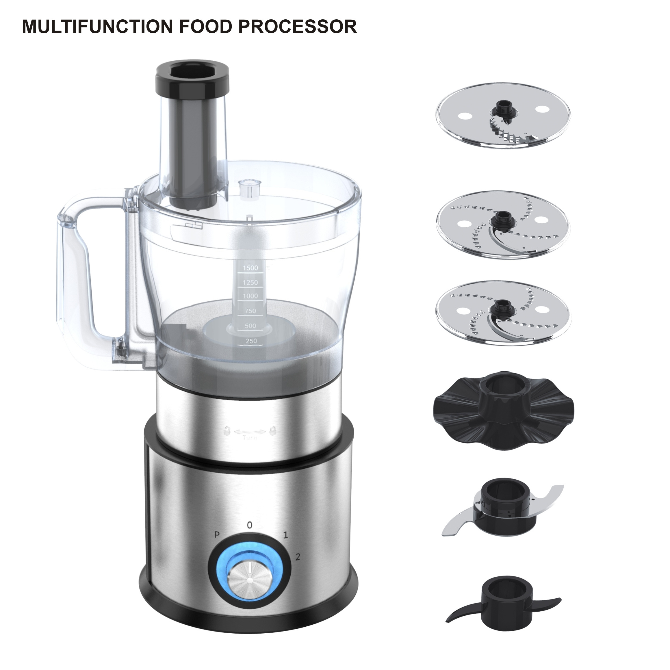 Powerful All in Function Powerful Stainless steel 1.5L Capacity Food Processor 800W For Household Use