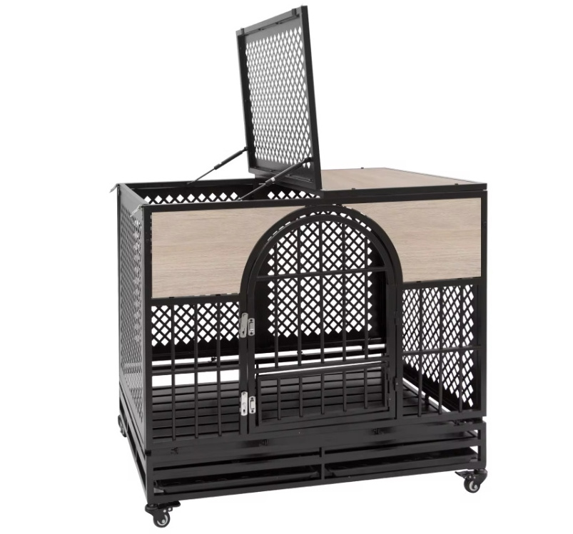 Hot Sale Wooden Furniture Metal Dog Cage Home Decorative Dog Kennel With Double Door