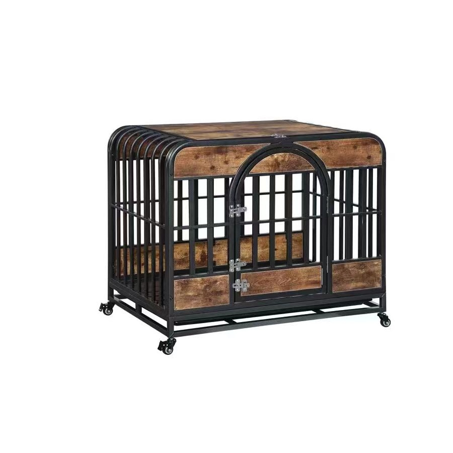 Hot Sale Wooden Furniture Metal Dog Cage Home Decorative Dog Kennel With Double Door