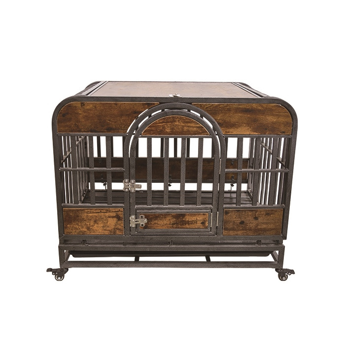 Hot Sale Wooden Furniture Metal Dog Cage Home Decorative Dog Kennel With Double Door