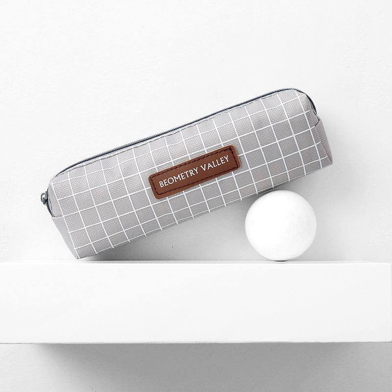 Korean style simple and creative plaid square canvas pen bag student zipper pencil cases large capacity stationery bag