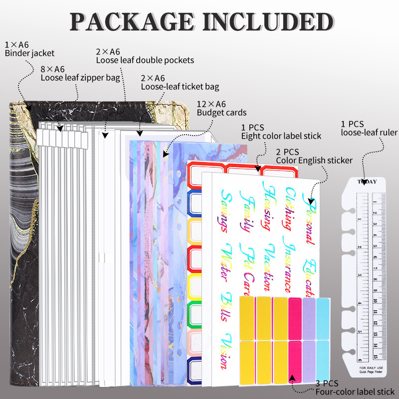 Custom gilt black A6 budget binder envelopes saving challenge budget cards book with zip pockets