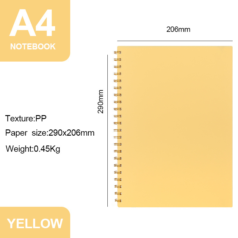 Waterproof cover spiral notebook custom exercise book dairy spiral binding yellow journal school notebooks for students