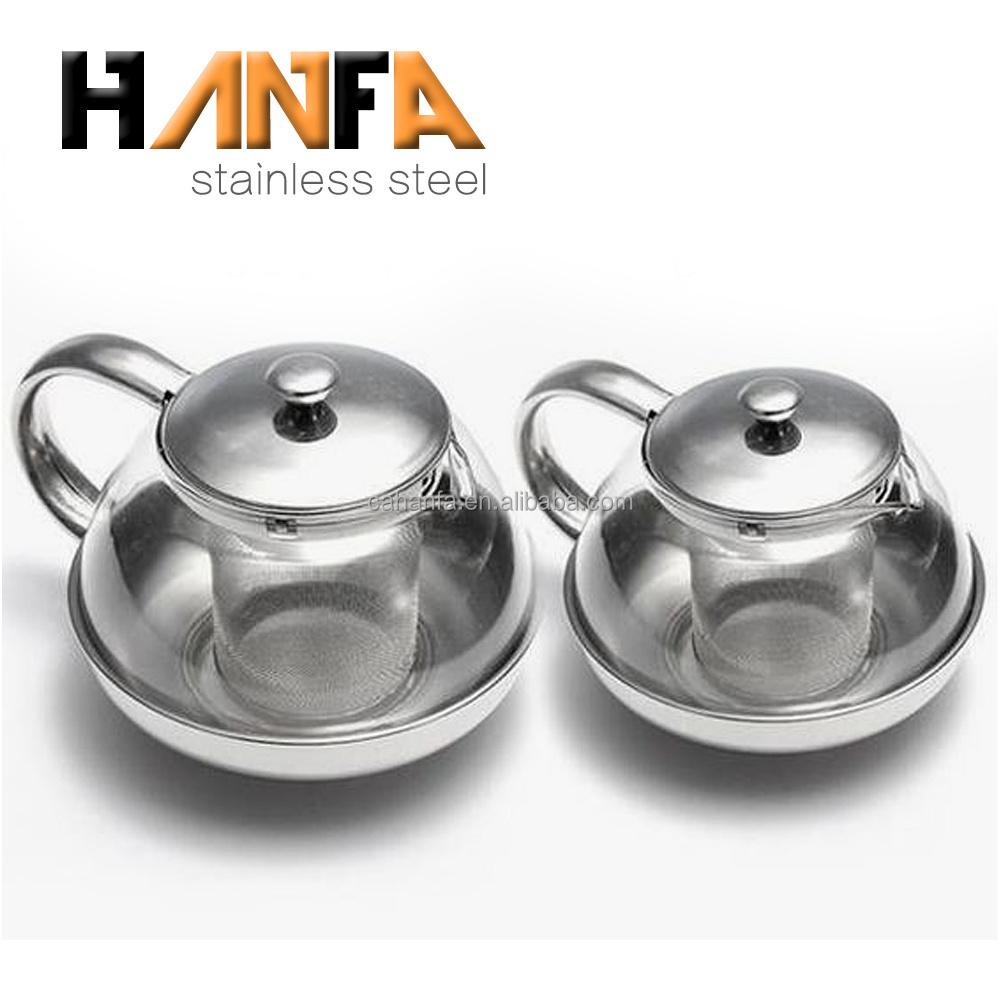 Stainless Steel Glass Tea Pot with Leaf Strainer Infuser Teapot 600/800/1050ml