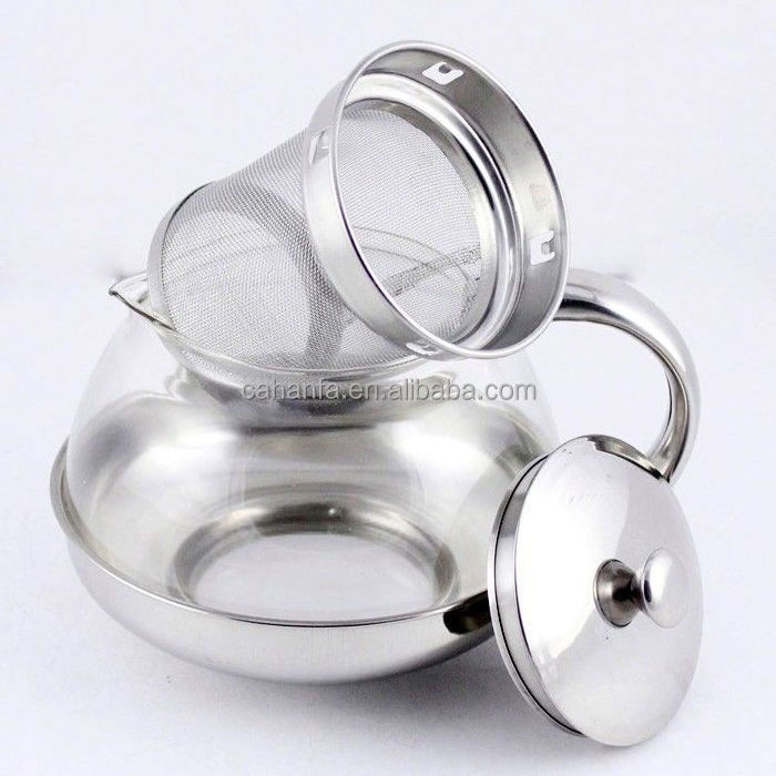 Stainless Steel Glass Tea Pot with Leaf Strainer Infuser Teapot 600/800/1050ml