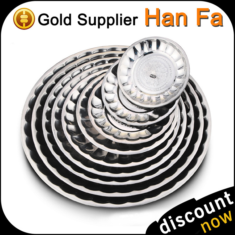 Multi sizes of Thai plate mirrored serving tray stainless steel round plate