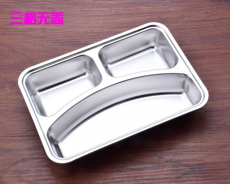 stainless steel lunch box with lid divide compartment dinner plate fast food snack plate