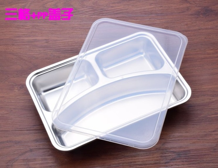 stainless steel lunch box with lid divide compartment dinner plate fast food snack plate