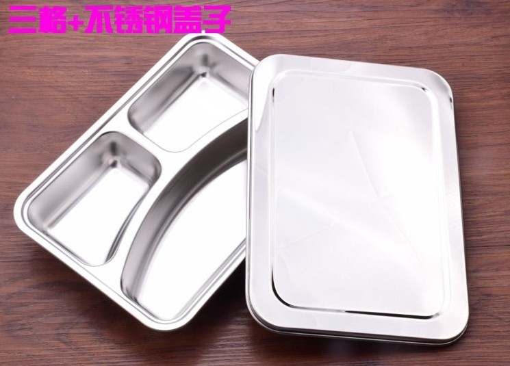 stainless steel lunch box with lid divide compartment dinner plate fast food snack plate