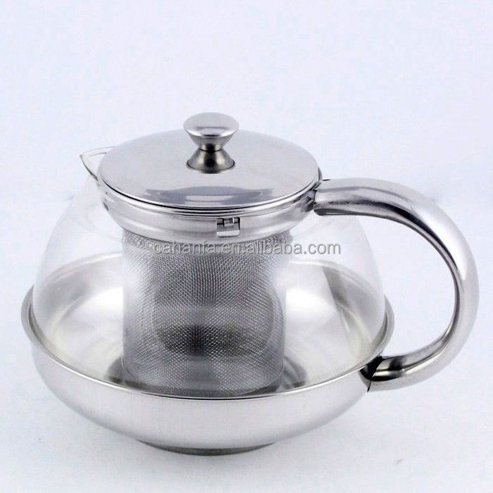 Stainless Steel Glass Tea Pot with Leaf Strainer Infuser Teapot 600/800/1050ml