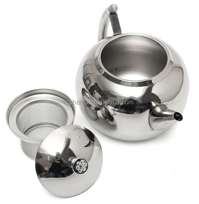 Newness Polished Stainless Steel Teapot with Lid Tea Kettle for Home Teapot with Tea Filter