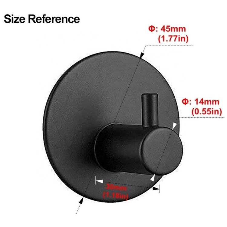 Matte Black Adhesive Round Clothes Hook 304 Stainless Steel Wall Hangers Heavy Duty Coat Towel Hooks for Bathroom Kitchen Closet