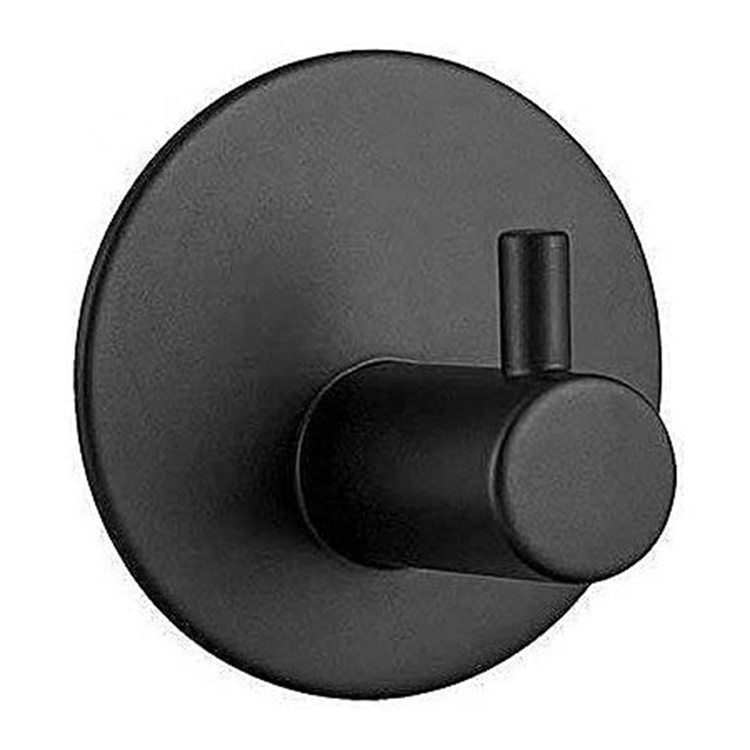 Matte Black Adhesive Round Clothes Hook 304 Stainless Steel Wall Hangers Heavy Duty Coat Towel Hooks for Bathroom Kitchen Closet