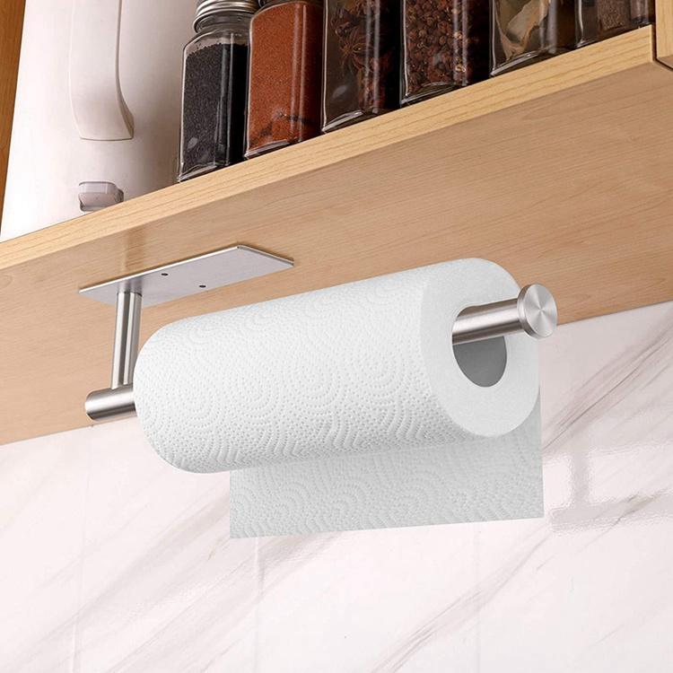 No Drilling Kitchen Under Cabinet Self Adhesive Towel Dispenser Rack SUS304 Stainless Steel Bathroom Kitchen Paper Towel Holder