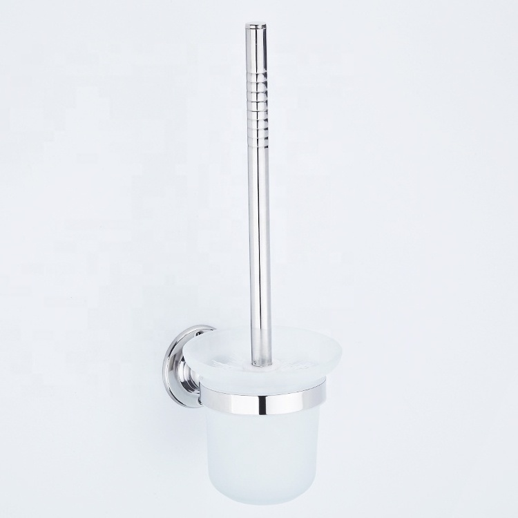 Economical Bathroom Accessories Durable Stainless Steel Cleaning Toilet Brush with Glass Holder