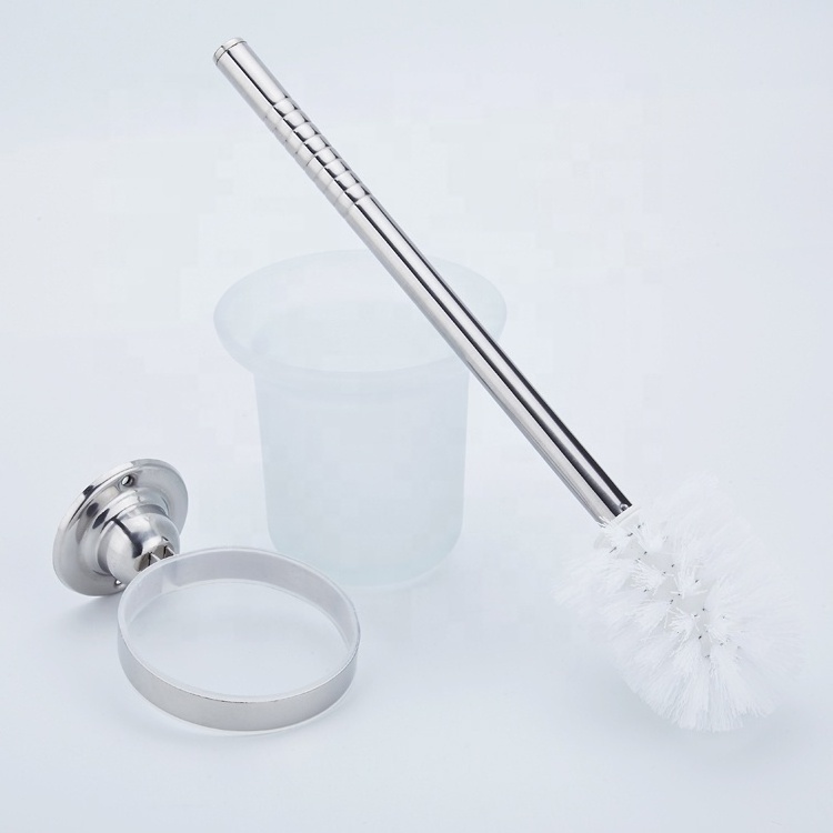 Economical Bathroom Accessories Durable Stainless Steel Cleaning Toilet Brush with Glass Holder