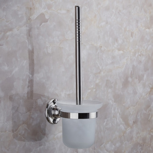 Economical Bathroom Accessories Durable Stainless Steel Cleaning Toilet Brush with Glass Holder