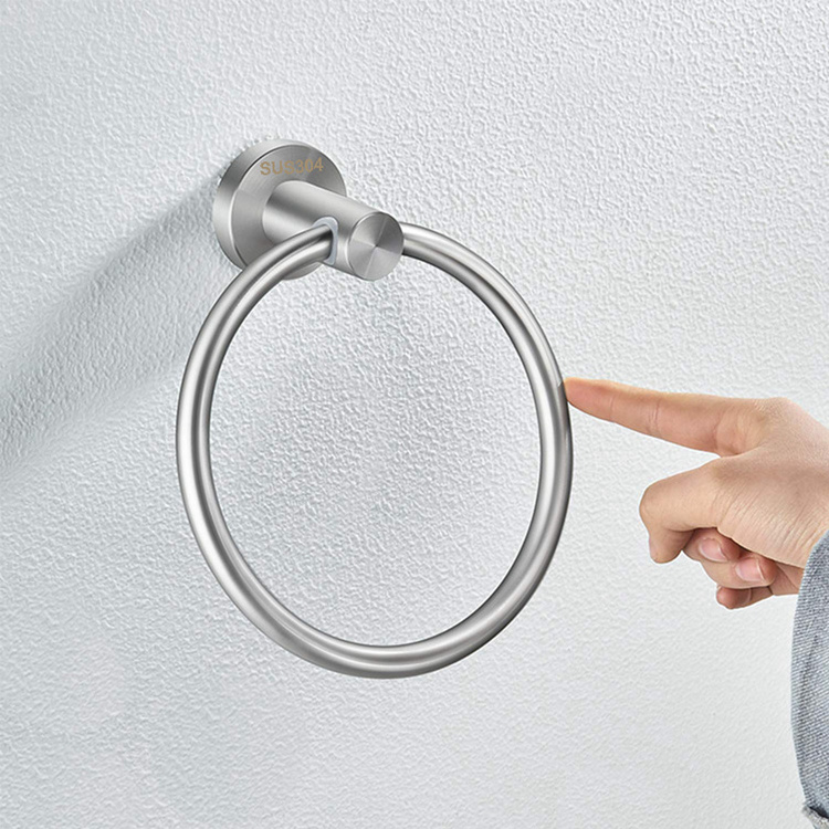 Wall Mount SUS304 Bath Towel Ring Satin Finish Bathroom Hardware Set Hand Towel Holder Brushed Nickel Circle Rings Towel Rack