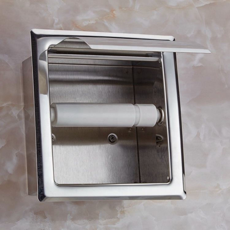 Economical Recessed Wall-in Waterproof Roll Tissue Holder Stainless Steel Toilet Paper Holder with Cover