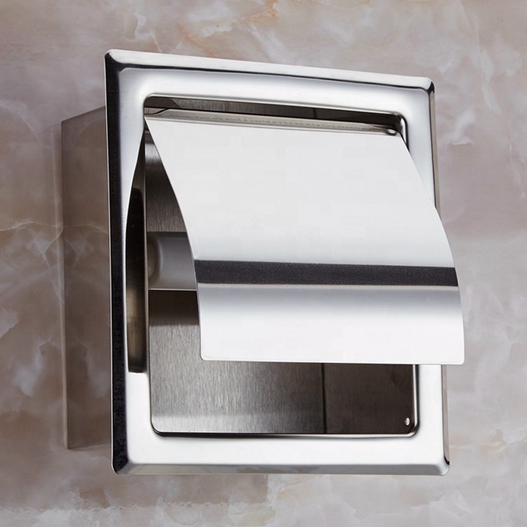 Economical Recessed Wall-in Waterproof Roll Tissue Holder Stainless Steel Toilet Paper Holder with Cover