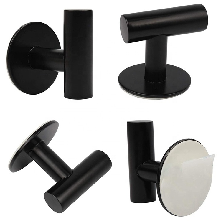 Matte Black Self Adhesive Round Clothes Hooks Stainless Steel Towel Hook Heavy Duty Wall Coat Hooks for Toilet Washroom Kitchen