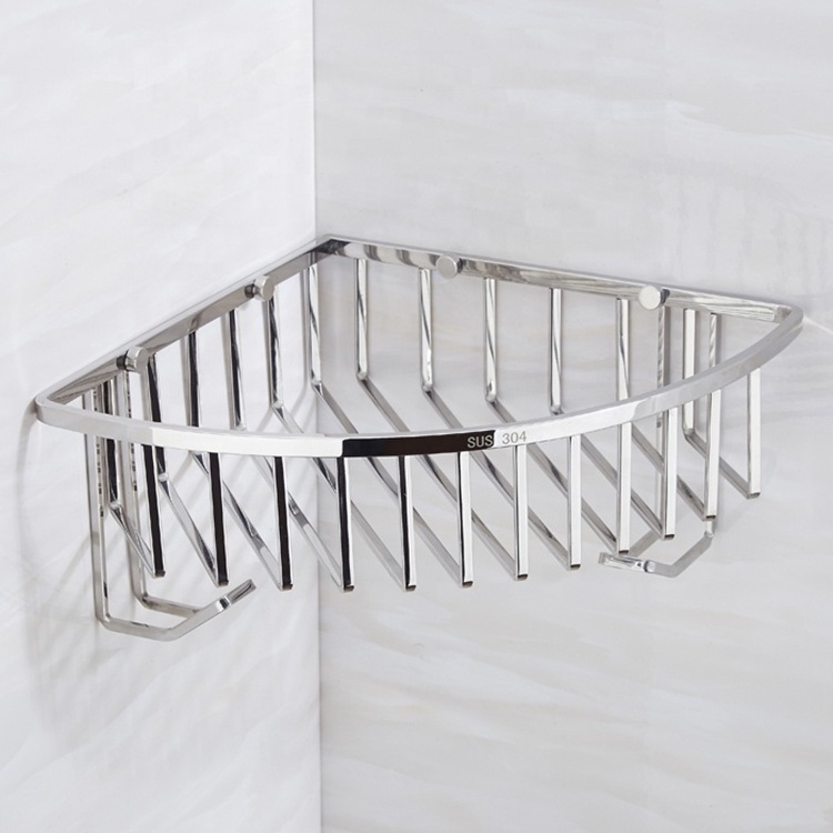 Luxury 304 Stainless Steel Wire Shower Corner Shelf with Hook Towel Rack SUS304 Triangle Bathroom Wall Shelves Shower Organizer